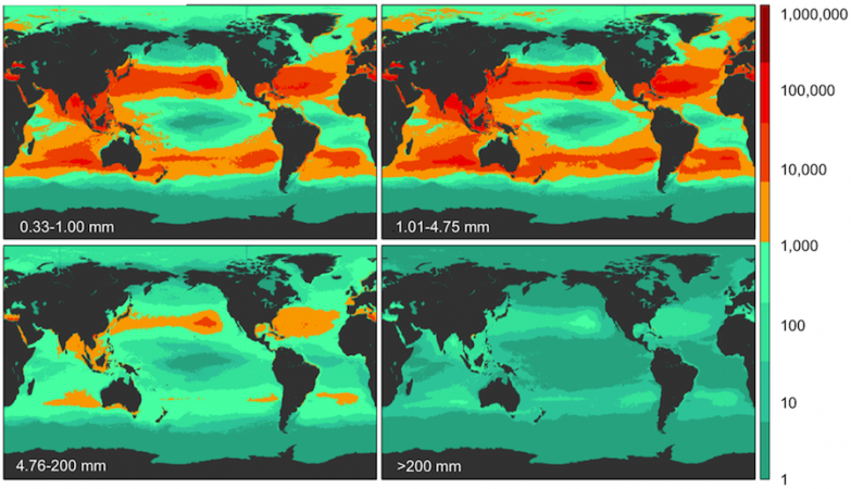 Resultados da contagem de densidade global de plásticos em 4 diferentes granularidades