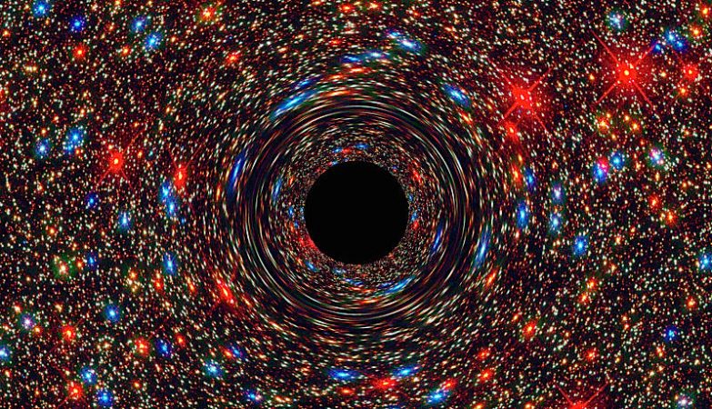 Simulação de computador do novo buraco negro gigantesco descoberto na galáxia NGC 1600