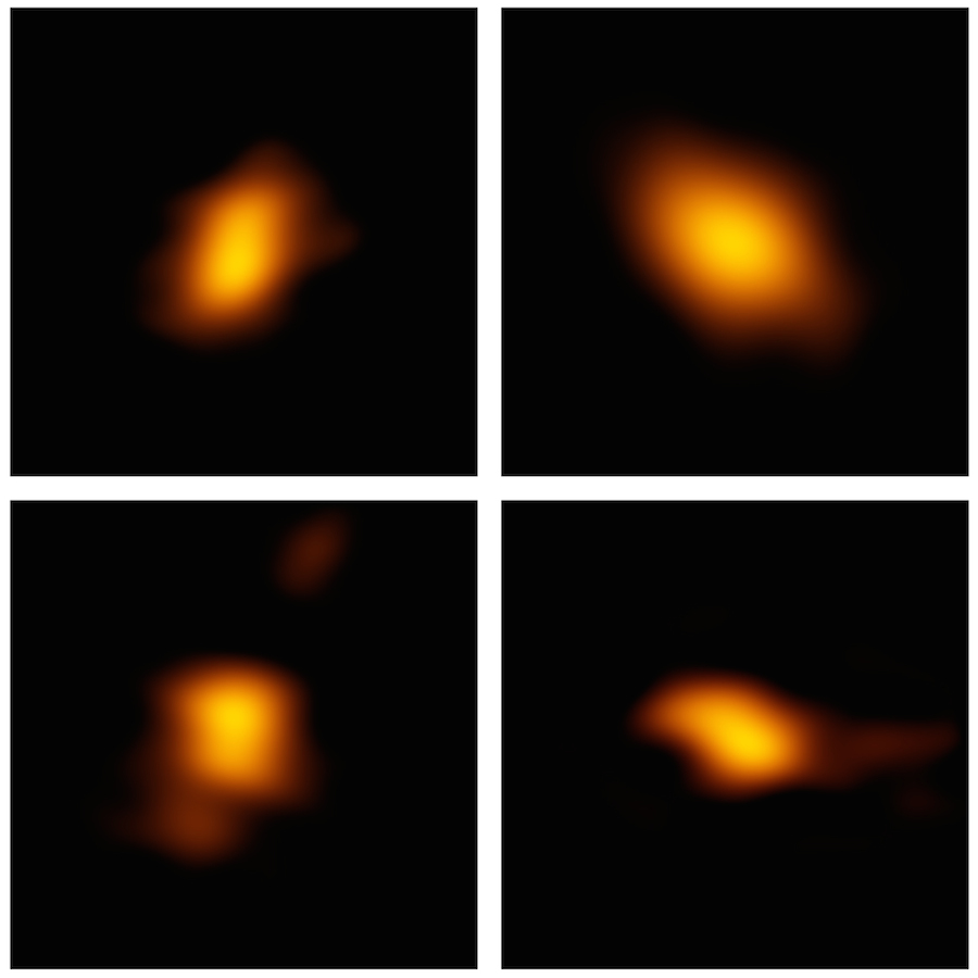  Quatro dos 24 discos de detritos observados pelo ALMA na Associação Escorpião-Centauro. Os investigadores foram surpreendidos ao descobrir que as maiores e mais energéticas estrelas retinham muito mais gás nos seus discos de detritos do que estrelas mais pequenas parecidas com o Sol.