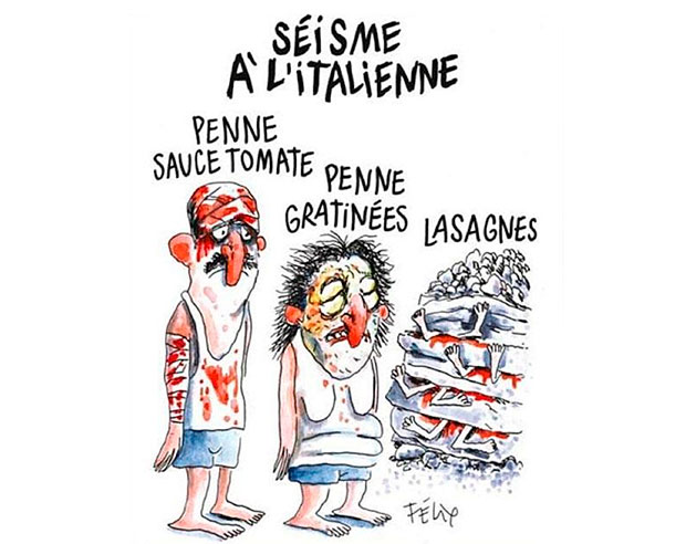 Cartoon do Charlie Hebdo sobre o sismo em Itália 