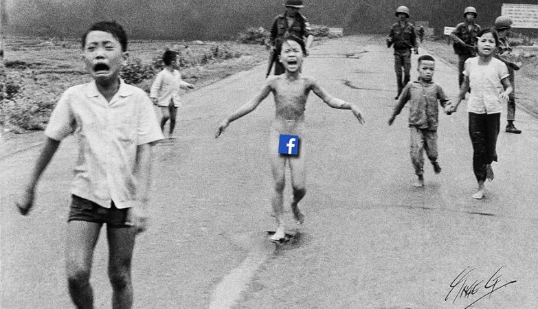 Imagem do cartoonista dinamarquês Inge Grodum que critica a censura do Facebook à foto histórica de Nick Ut.