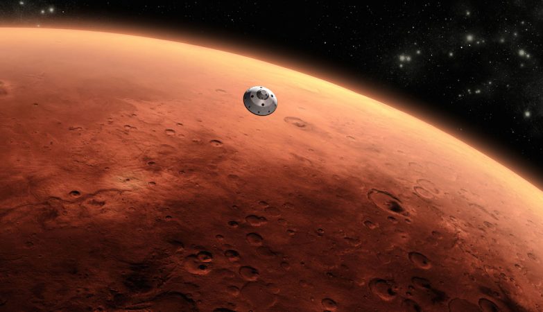     Curiosity / Mars Science Laboratory aproximando-se de Marte, conceito de artista