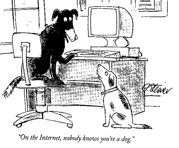 "On the Internet, nobody knows you're a dog", cartoon de Peter Steiner publicado em1993 na The New Yorker