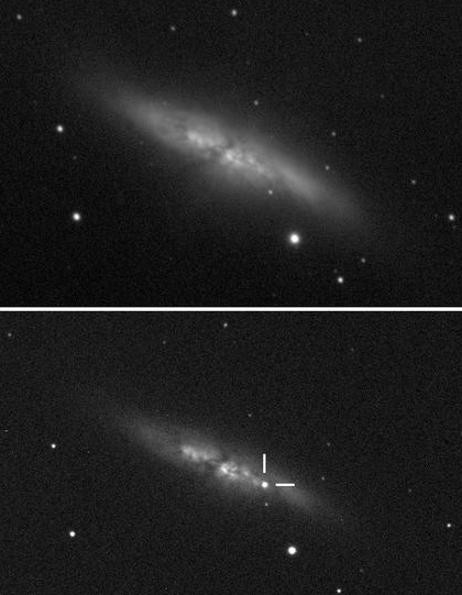 Imagem mostra um ponto brilhante de luz na galáxia M 82