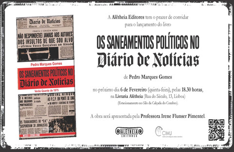Convite para o lançamento do livro "Os Saneamentos Políticos no Diário de Notícias"