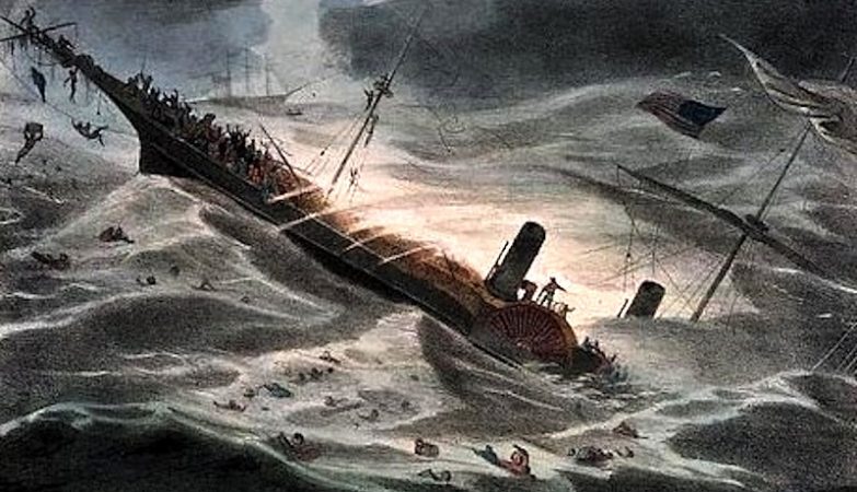 "O naufrágio do SS América Central", pintura de J. Childs, 1857