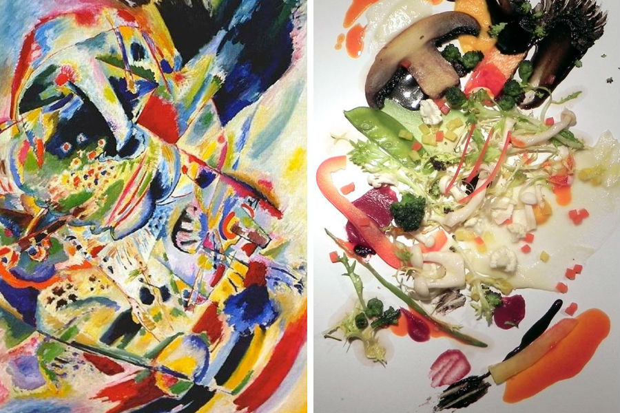 Pintura Número 201, de Wassily Kandinsky, e a salada inspirada na obra.