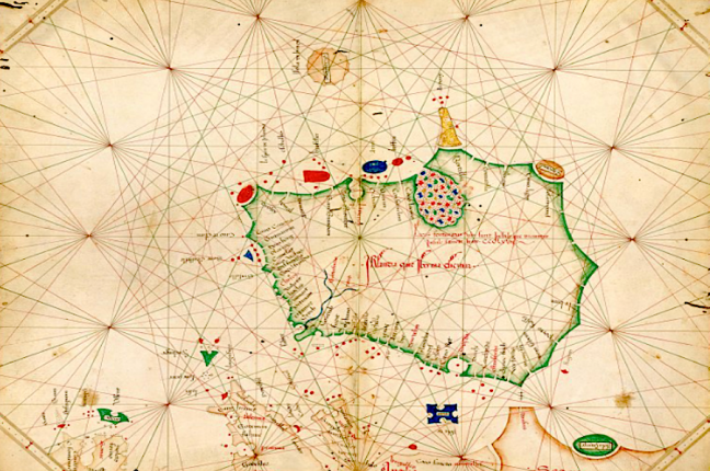 Quatro dos mapas mostram os descobrimentos mais recentes dos portugueses à época.