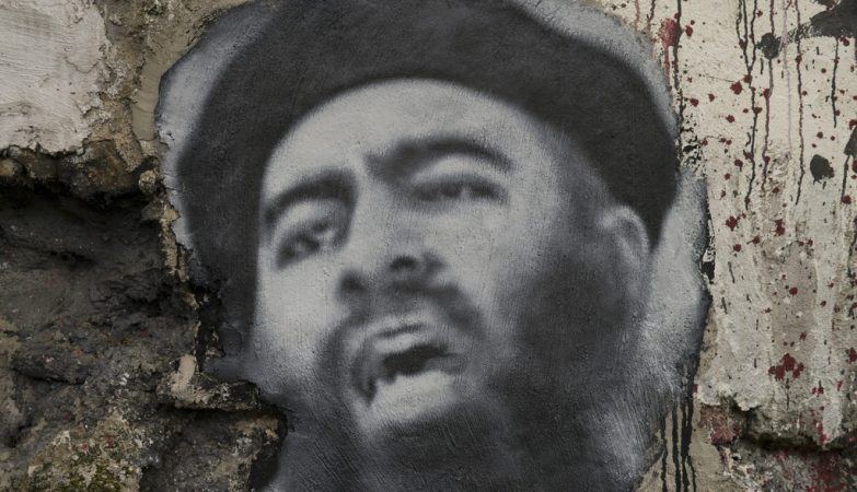 Retrato pintado de Abu Bakr al-Baghdadi, líder do EStado Islâmico