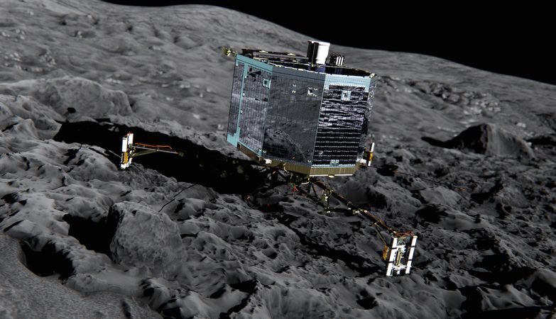 A sonda Philae da nave Rosetta pousada no cometa 67P