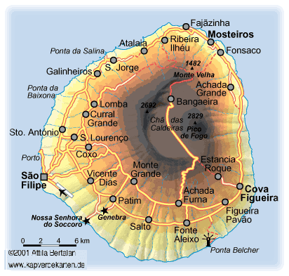 Mapa da Ilha do Fogo, Cabo Verde