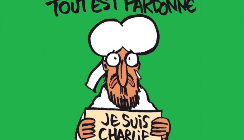 Capa da primeira edição do Charlie Hebdo após o atentado, divulgada na véspera pelo Liberation