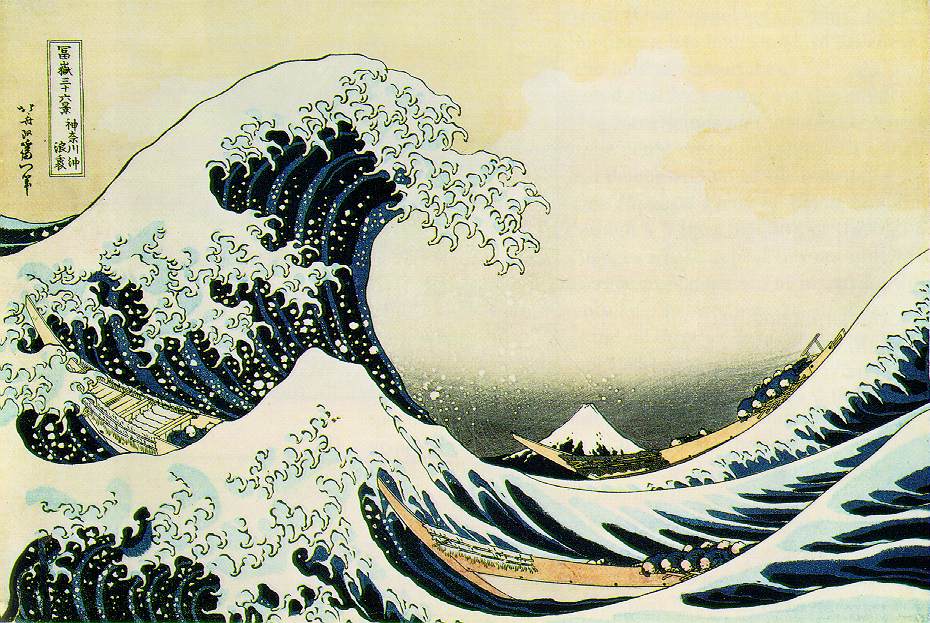 Debaixo da Onda de Kanagawa, ilustração de Katsushika Hokusai, 1823