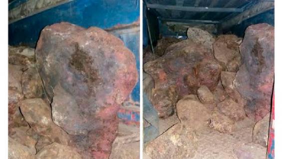 Os meteoritos, de grandes dimensões, foram encontrados escondidos debaixo dos assentos do camião que os transportava.