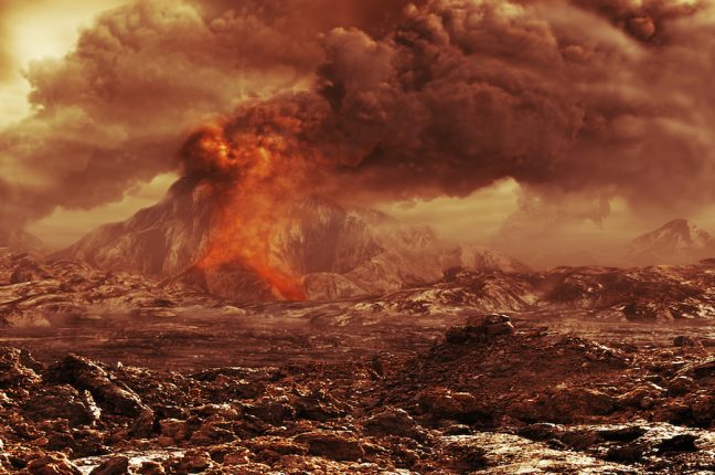 Conceito artístico da superfície de Vénus. O planeta gerou uma superfície nova depois de uma inundação cataclísmica de lava há 500 milhões de anos