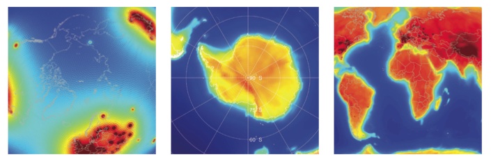 O mapa mostra a distribuição de anti-neutrinos à superfície do planeta