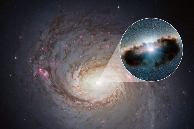 Os olhos raios-X do NuSTAR foram capazes de obter a melhor visão, até agora, do covil escondido do buraco negro supermassivo e central da galáxia. Este buraco negro ativo - visto na ilustração em destaque - é um dos mais obscurecidos que se conhecem, o que significa que é rodeado por nuvens extremamente espessas de gás e poeira.