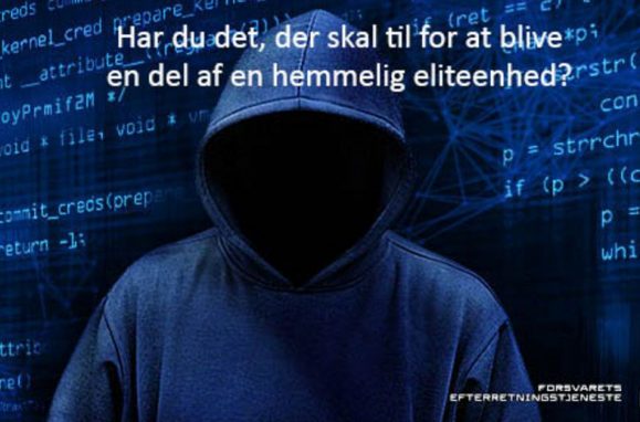 Imagem do anúncio da agência de espionagem dinamarquesa para contratar "hackers" para a sua academia