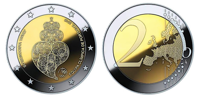 A nova moeda de 2 euros, com um Coração de Viana, comemora a participação portuguesa nos Jogos Olímpicos do Rio de Janeiro 2016