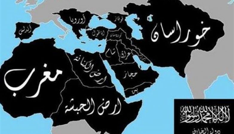 Mapa divulgado em 2015 pelo Daesh com planos para o califado até 2020