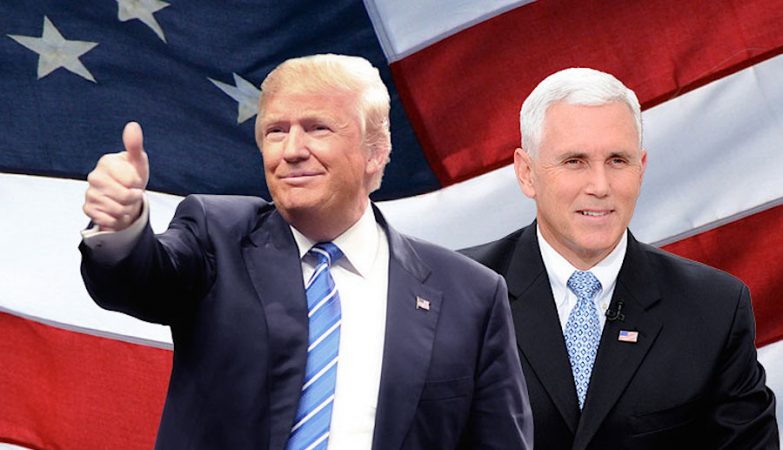 Donald Trump com o seu candiodato a vice-presidente, Mike Pence