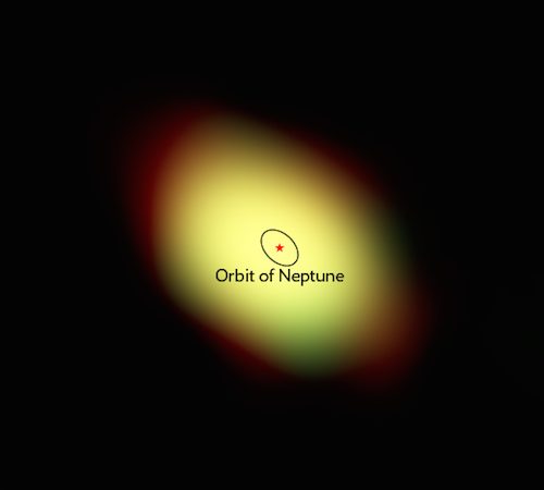A estrela HIP 73145 tem uma massa estimada em duas vezes a massa do Sol. O disco neste sistema prolonga-se até bem para lá ao que corresponderia a órbita de Neptuno no nosso Sistema Solar.