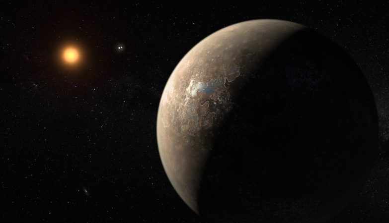 Conceito artístico do planeta Próxima b em órbita da sua estrela, Próxima Centauri
