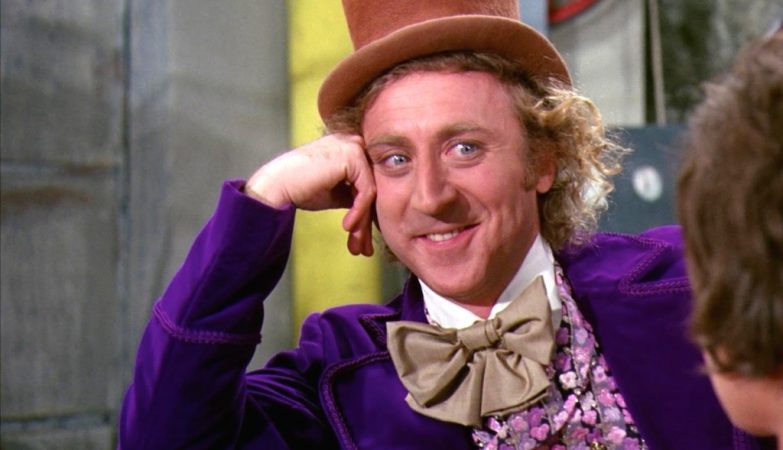 O ator americano Gene Wilder no papel de Willy Wonka