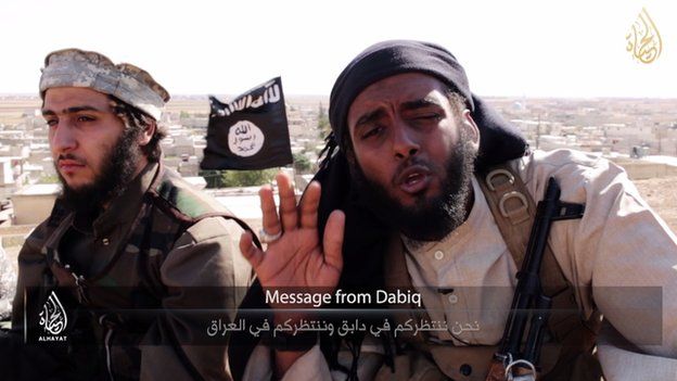 "Mensagem de Dabiq", vídeo de propaganda do Estado Islâmico com a cidade de Dabiq ao fundo.