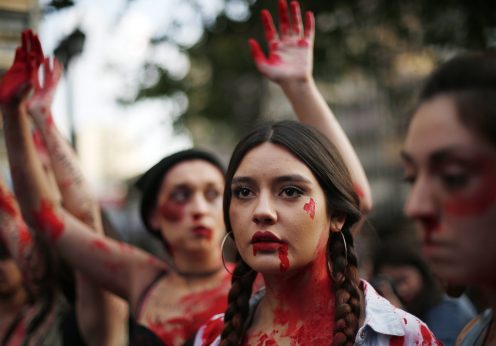 Protesto em Santiago do Chile contra a violência machista