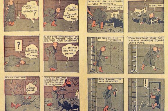 Duas páginas originais do “Le Petit Vingtième” coloridas por Hergé