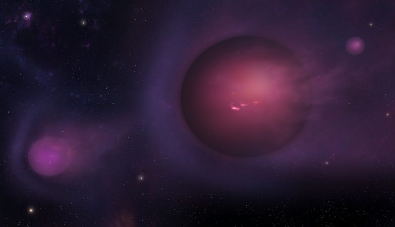 Impressão de artista que retrata objetos de massa planetária "cuspidos" a cerca de 10.000 km/s. 