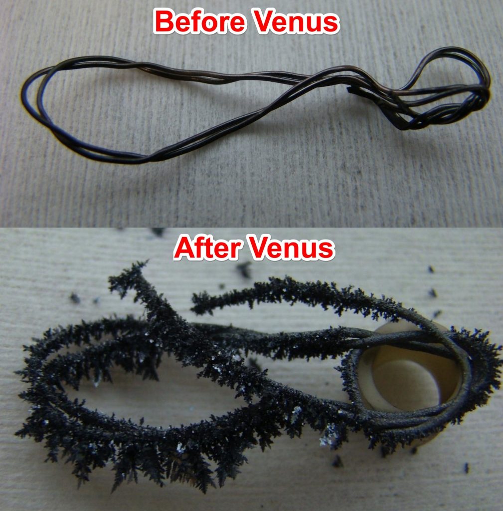 Um arame de metal - antes e depois de "entrar em Vénus"