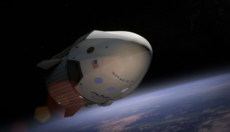 Uma cápsula Dragon V2 da SpaceX em órbita