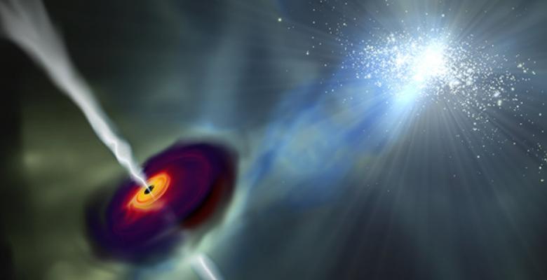 Um buraco negro supermassivo é capaz de crescer rapidamente à medida que a radiação intensa de uma galáxia vizinha desliga a formação estelar na sua galáxia-mãe