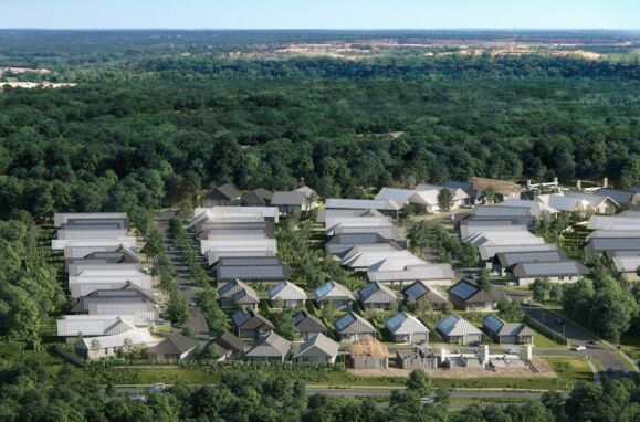Ilustração do bairro impresso em 3D que vai ser construído em Austin, no Texas