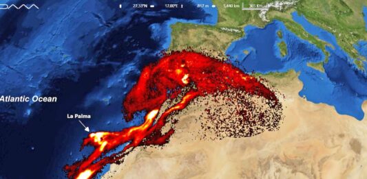 Nuvem de dióxido de enxofre do vulcão de La Palma chega à Península Ibérica