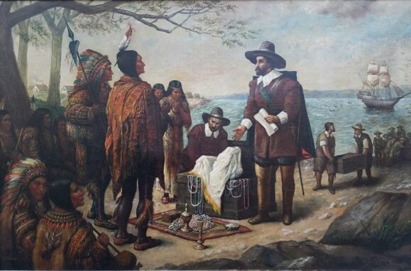 O quadro "Native American Treaty", de Roman Fekonja, mostra um tratado entre índios e colonizadores.