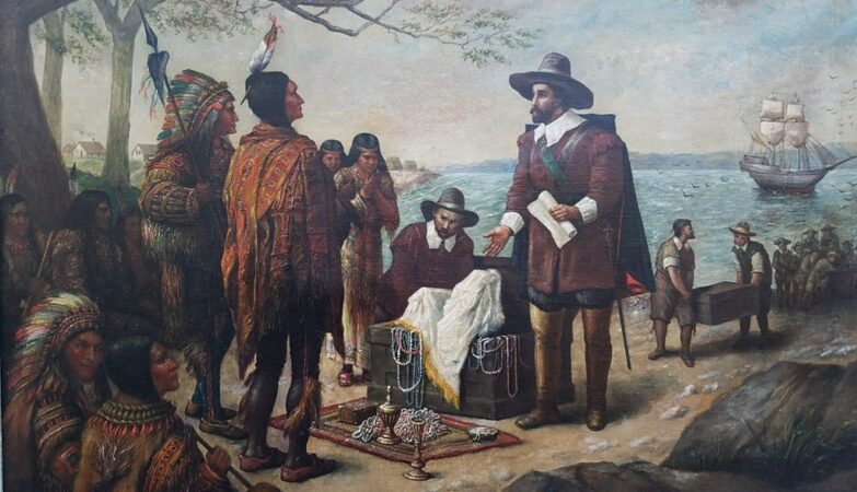 O quadro "Native American Treaty", de Roman Fekonja, mostra um tratado entre índios e colonizadores.