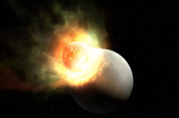 Uma impressão artística de um impacto gigantesco no sistema estelar HD 17255