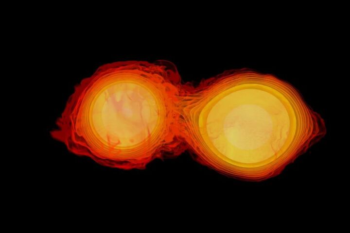 Duas estrelas de neutrões em colisão