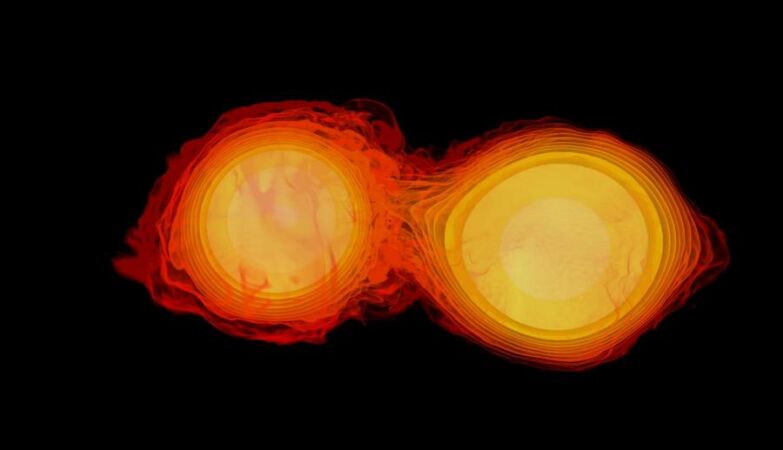 Duas estrelas de neutrões em colisão