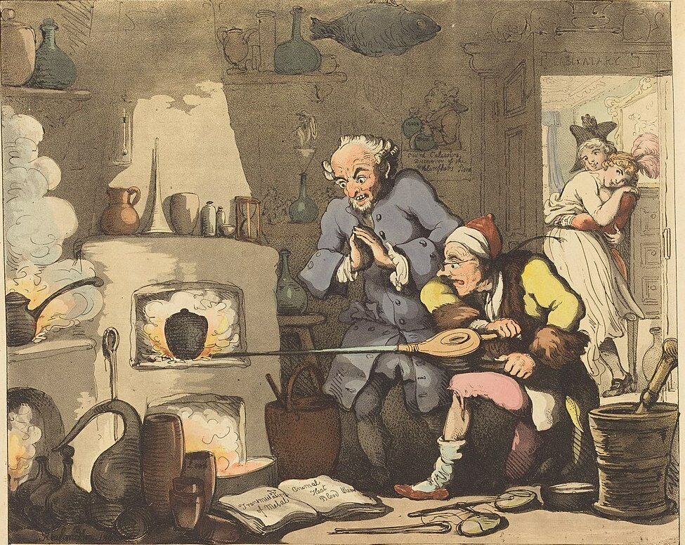 "Hocus Pocus, or Searching for the Philosopher's Stone", de Thomas Rowlandson.