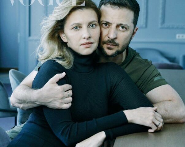 Volodymyr Zelenskyy e a primeira-dama da Ucrânia, Olena Zelenska, na revista Vogue.