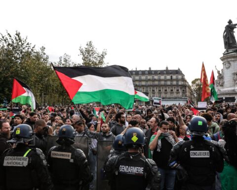 Protesto pró-Palestina em Paris.